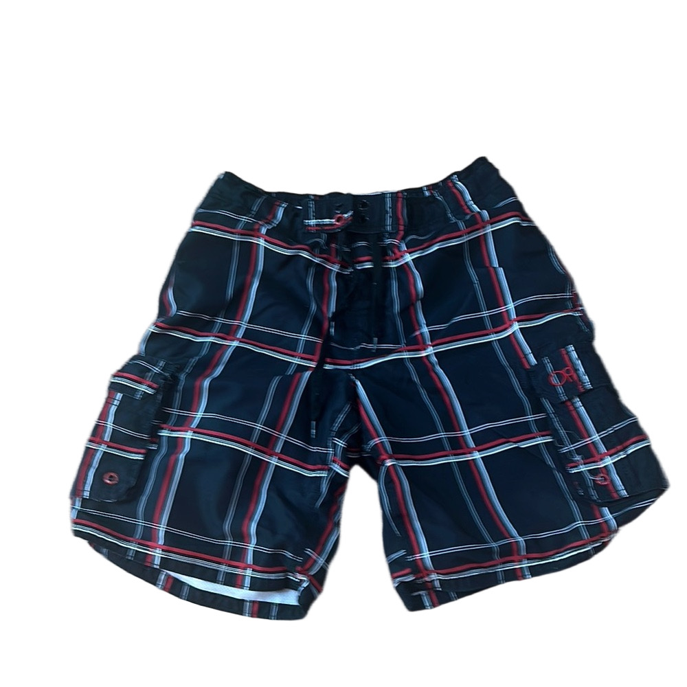 Black and Red Plaid Men's bathing suit - Picture 2 of 4